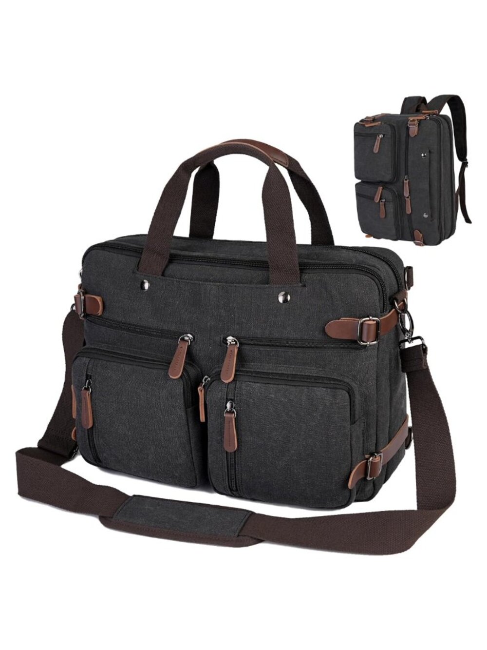 3-in-1 Convertible Canvas Laptop Bag 17-17.3 inch Messenger Backpack Briefcase